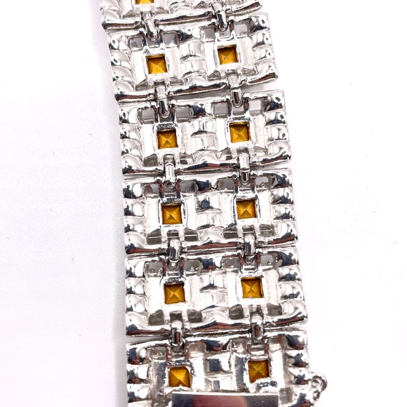 Bogoff Signed Vintage Rhinestone Panel Bracelet Clip Earrings Set - Picture 12 of 15